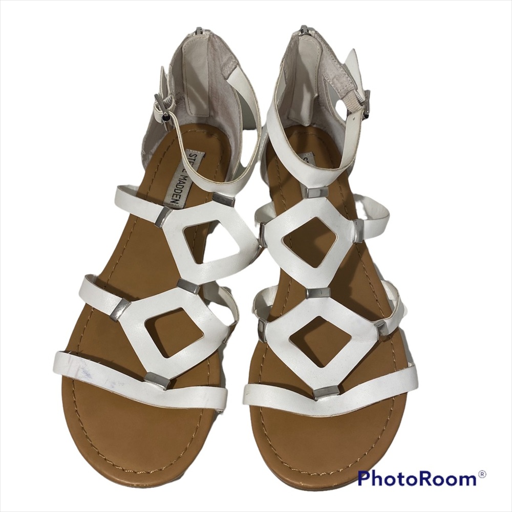 Steve Madden Women's Gladiator Sandals Size 9 "Calindaa" White Silver Zipper
